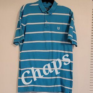 Chaps men's turq & white stripe short sleeve logo polo shirt. Sz: L
